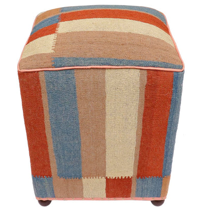 Modern Odilia Handmade Kilim Upholstered Ottoman by Bareens Designer Rugs