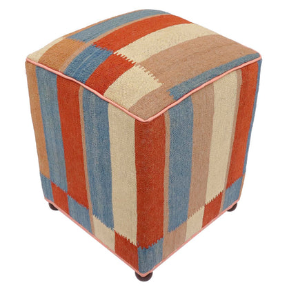 Modern Odilia Handmade Kilim Upholstered Ottoman by Bareens Designer Rugs