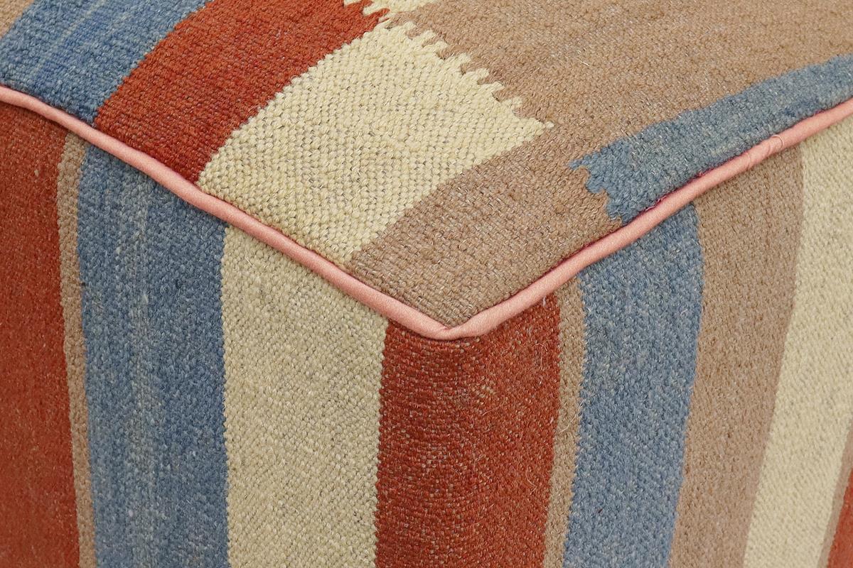 Modern Odilia Handmade Kilim Upholstered Ottoman by Bareens Designer Rugs