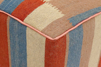 Modern Odilia Handmade Kilim Upholstered Ottoman by Bareens Designer Rugs