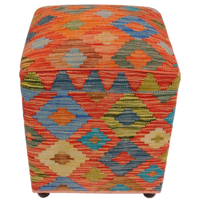 Tribal Loreen Handmade Kilim Upholstered Ottoman by Bareens Designer Rugs