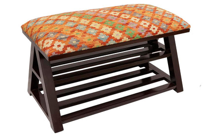 Shabby Chic Jackie Kilim upholstered Handmade wood Storage Bench by Bareens Designer Rugs