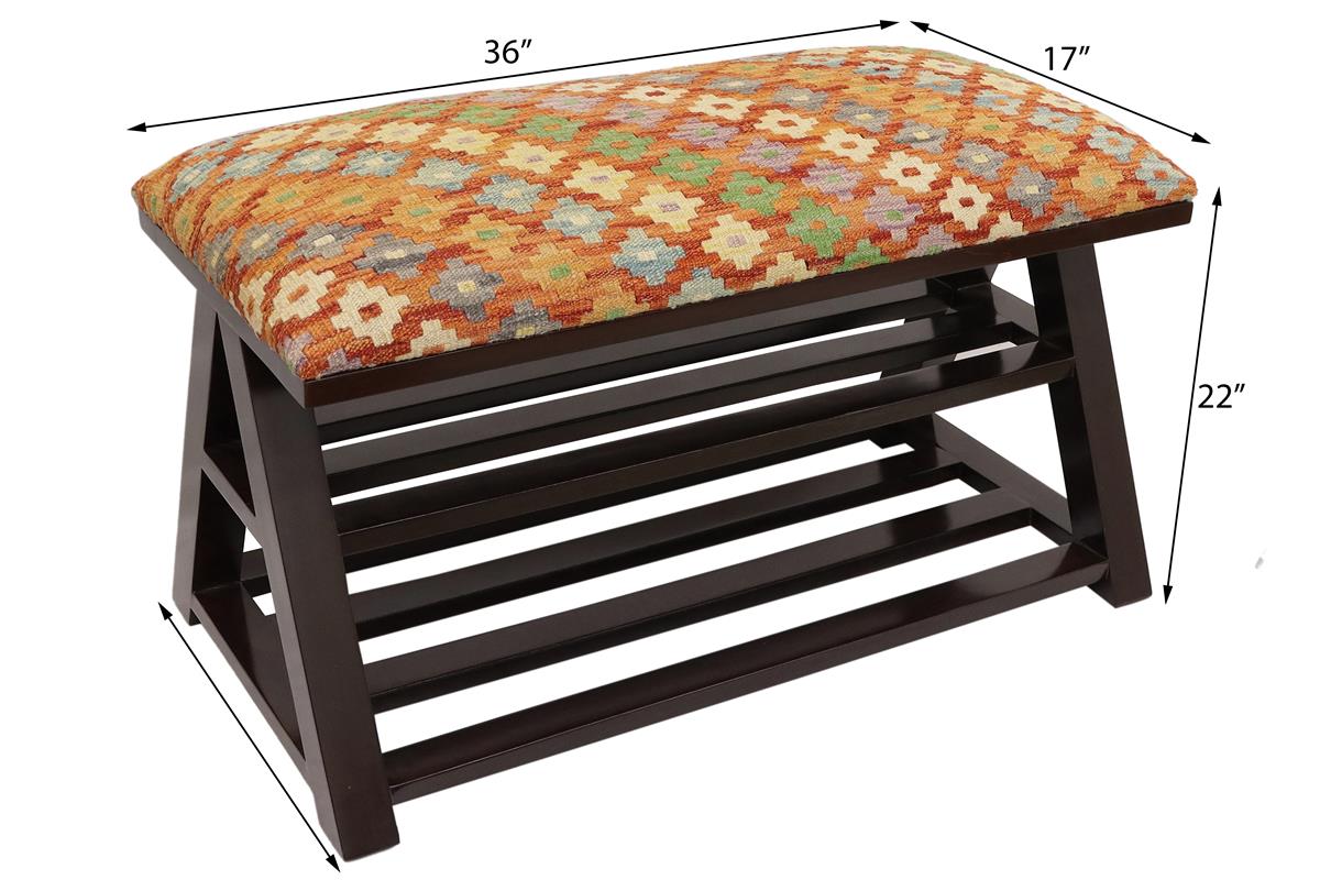 Shabby Chic Jackie Kilim upholstered Handmade wood Storage Bench by Bareens Designer Rugs