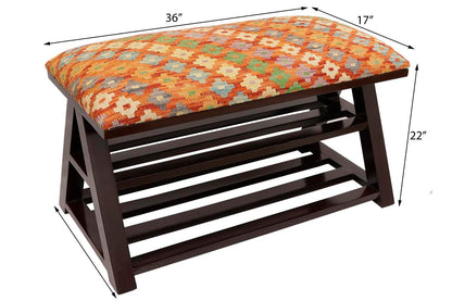 Shabby Chic Jackie Kilim upholstered Handmade wood Storage Bench by Bareens Designer Rugs