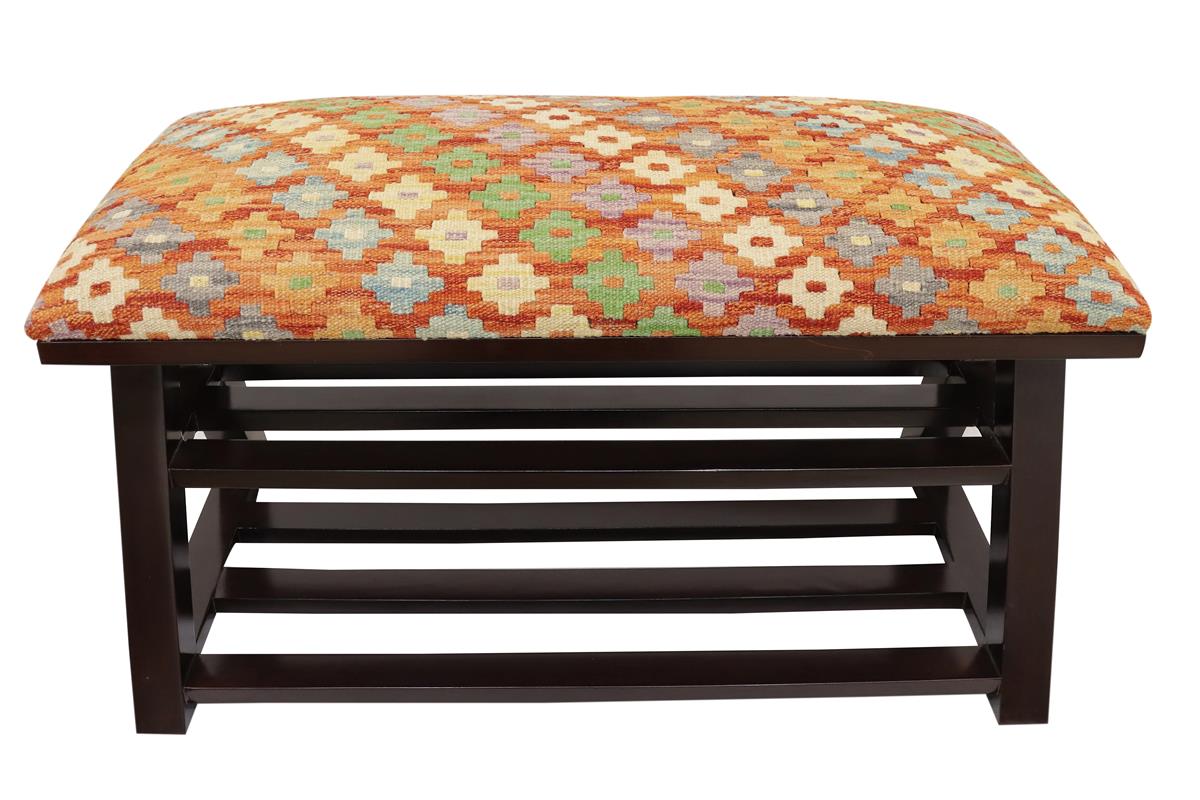 Shabby Chic Jackie Kilim upholstered Handmade wood Storage Bench by Bareens Designer Rugs