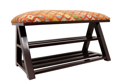 Shabby Chic Jackie Kilim upholstered Handmade wood Storage Bench by Bareens Designer Rugs