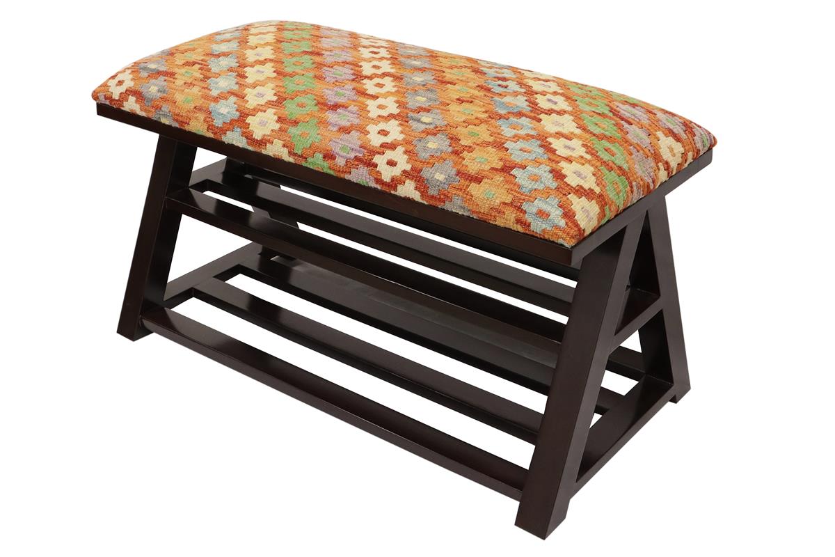 Shabby Chic Jackie Kilim upholstered Handmade wood Storage Bench by Bareens Designer Rugs