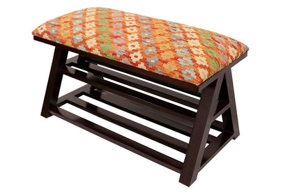 Shabby Chic Jackie Kilim upholstered Handmade wood Storage Bench by Bareens Designer Rugs