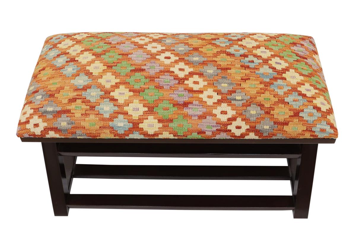 Shabby Chic Jackie Kilim upholstered Handmade wood Storage Bench by Bareens Designer Rugs