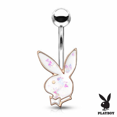 Opal Glitter Playboy Bunny in Rose Gold Belly Ring Navel Rings by Fashion Hut Jewelry