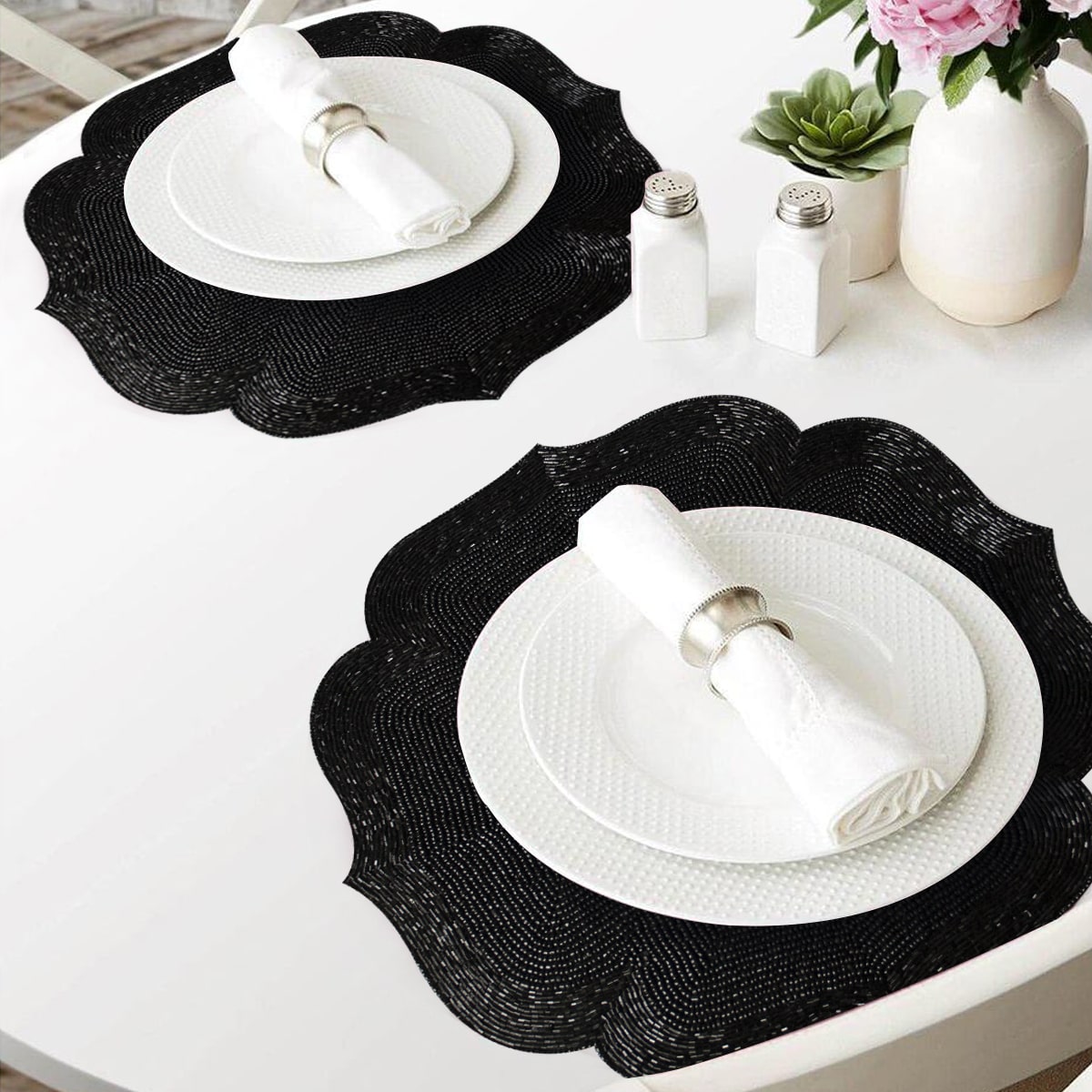 The Amaryllis Beaded Placemats - Set of 2 by Decozen