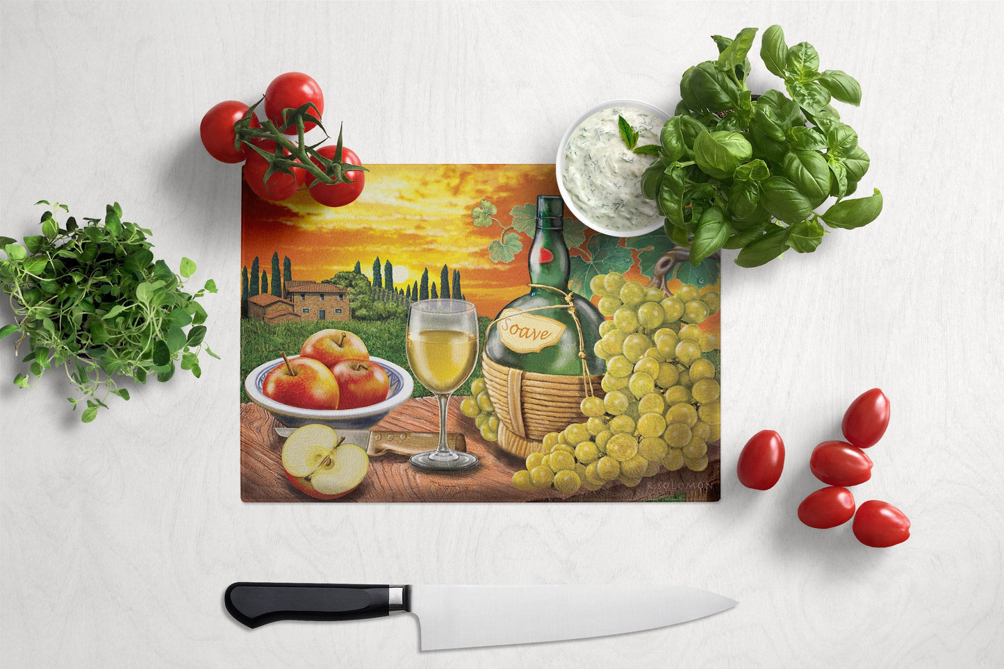 Soave, Apple, Wine and Cheese Glass Cutting Board Large PRS4027LCB by Caroline's Treasures