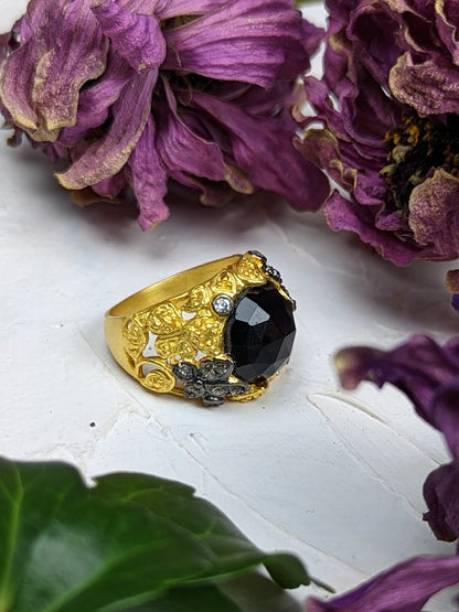 Noor Black Onyx Ring by Ash & Rose