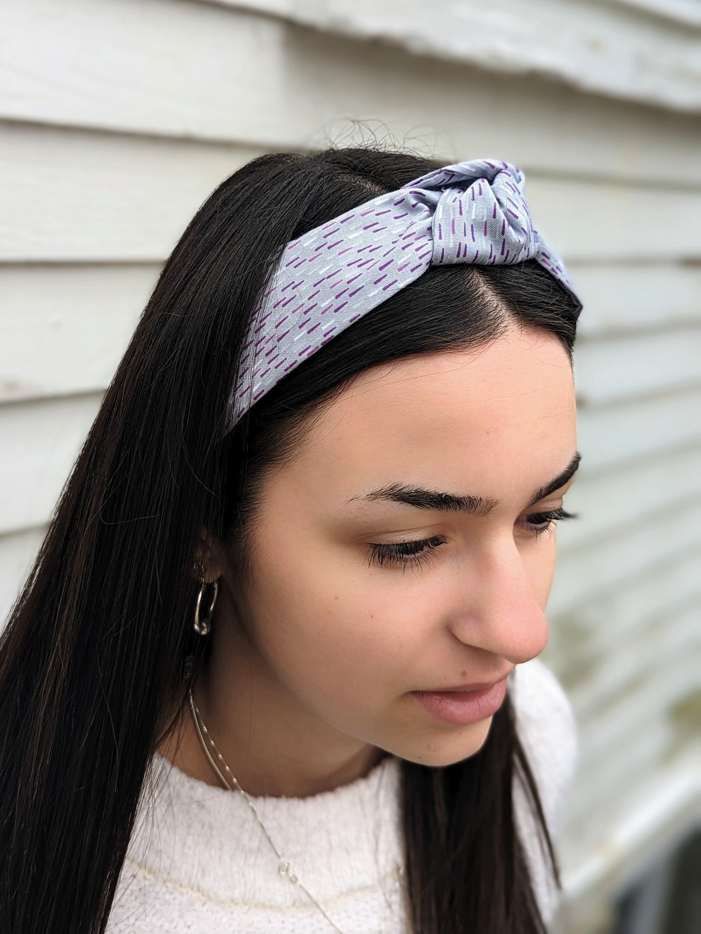 Top Knot Printed Headband - Lilac Dashes by Ash & Rose