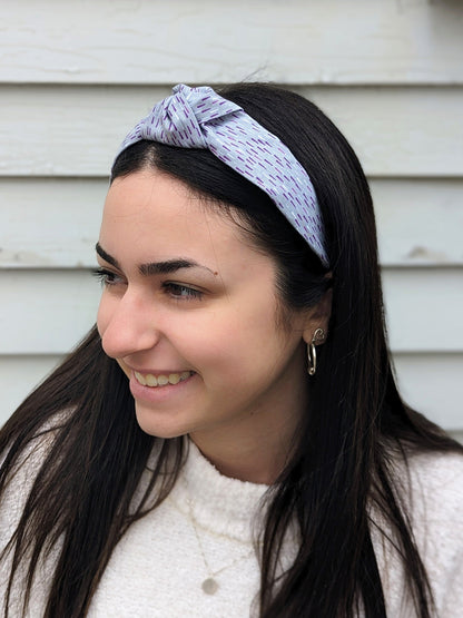 Top Knot Printed Headband - Lilac Dashes by Ash & Rose