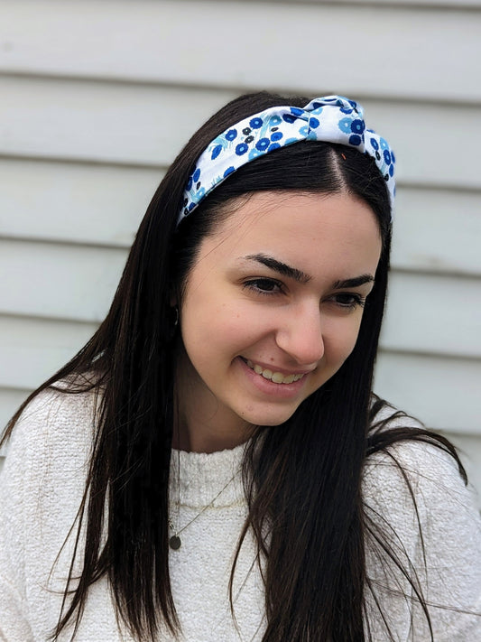 Top Knot Printed Headband - Blue Wildflowers by Ash & Rose