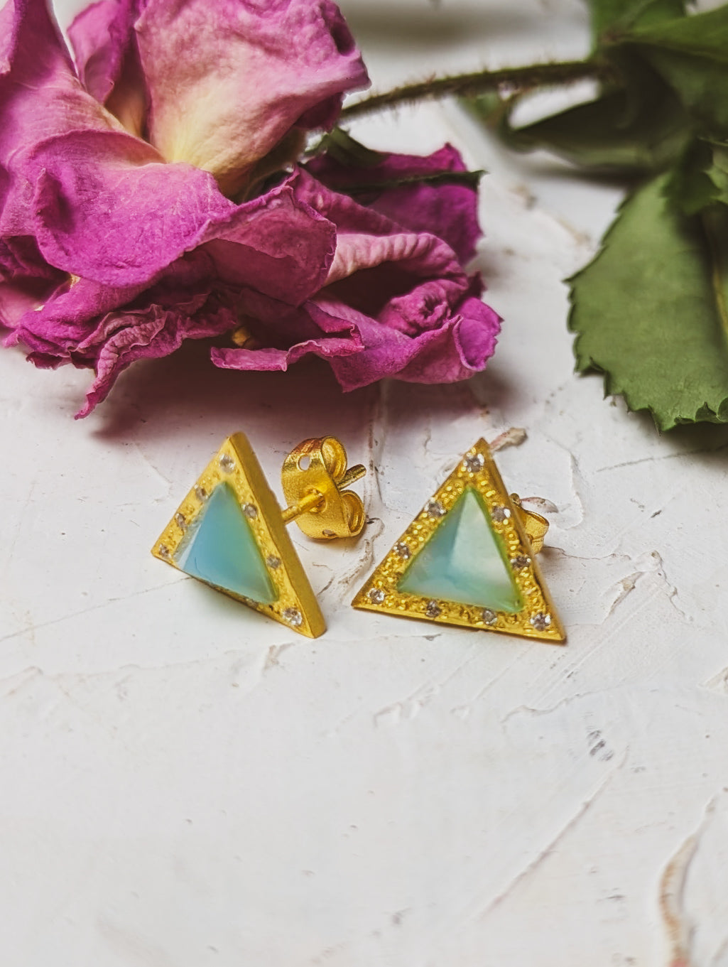 Pyramid Gem Stud Earrings by Ash & Rose