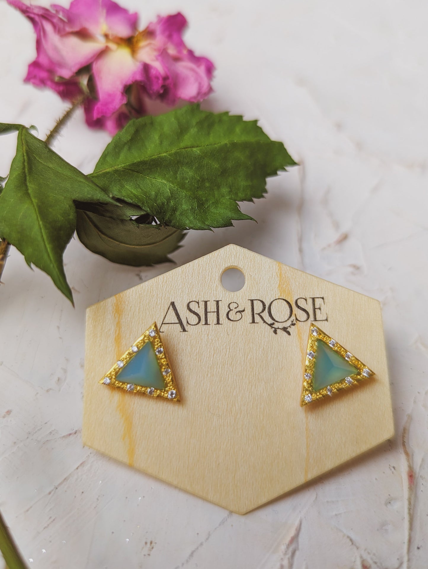 Pyramid Gem Stud Earrings by Ash & Rose