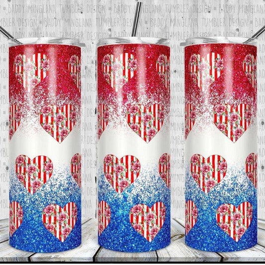 Patriotic Hearts Red White & Blue  Tumbler by Crafty Casey's