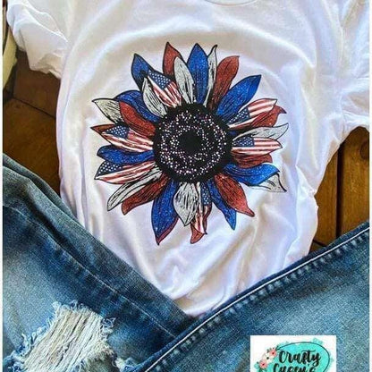 Patriotic Retro Starburst Sunflower T-shirts by Crafty Casey's