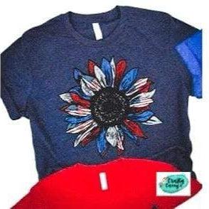 Patriotic Retro Starburst Sunflower T-shirts by Crafty Casey's