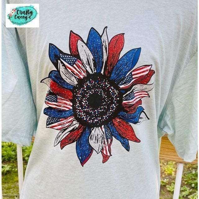 Patriotic Retro Starburst Sunflower T-shirts by Crafty Casey's