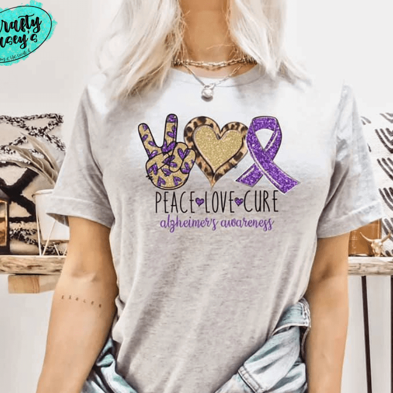 Peace Love Alzheimer's Awareness T-shirts by Crafty Casey's