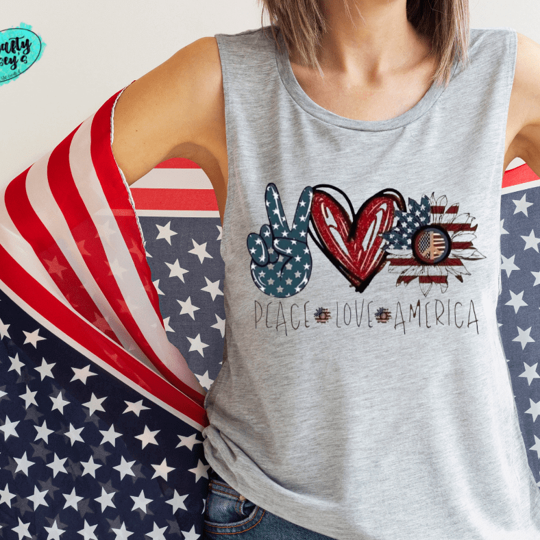 Peace Love America Sunflower Patriotic Tank Tops by Crafty Casey's