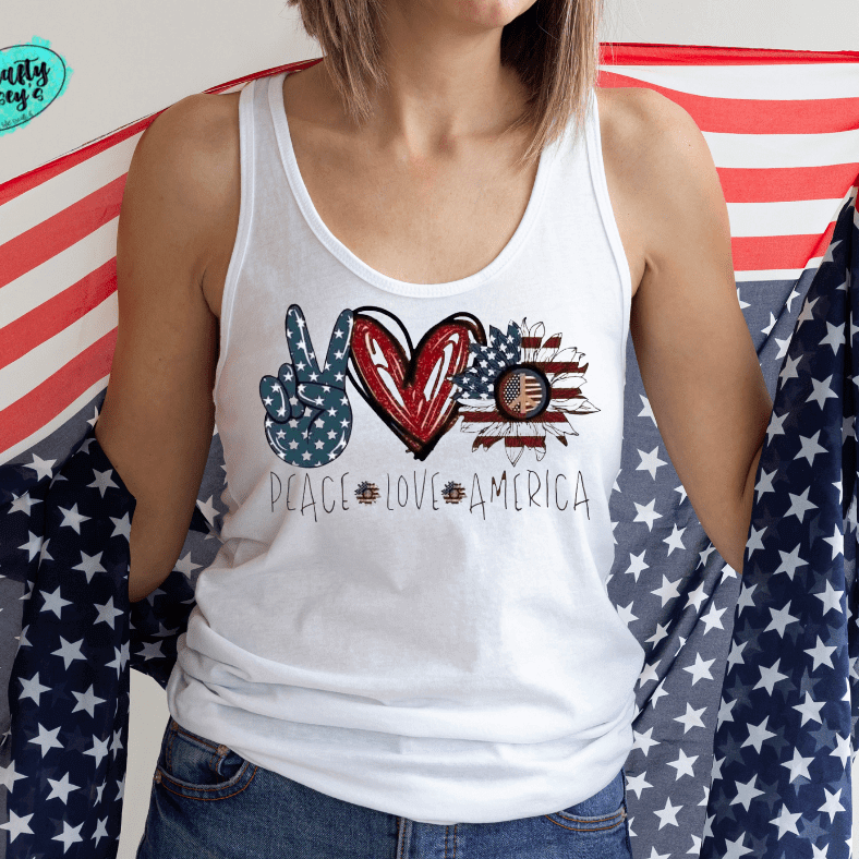 Peace Love America Sunflower Patriotic Tank Tops by Crafty Casey's