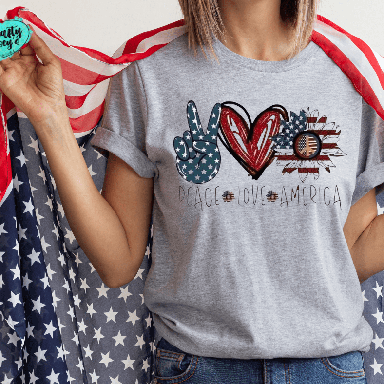 Peace Love America Sunflower Patriotic Tee by Crafty Casey's