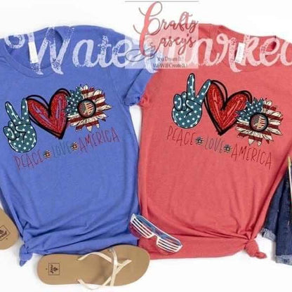 Peace Love America Sunflower Patriotic Tee by Crafty Casey's