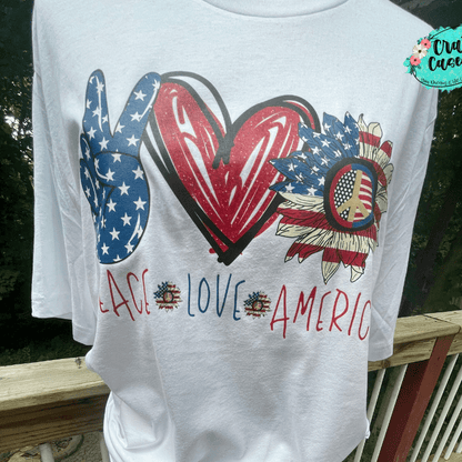 Peace Love America Sunflower Patriotic Tee by Crafty Casey's