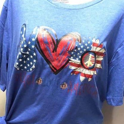 Peace Love America Sunflower Patriotic Tee by Crafty Casey's