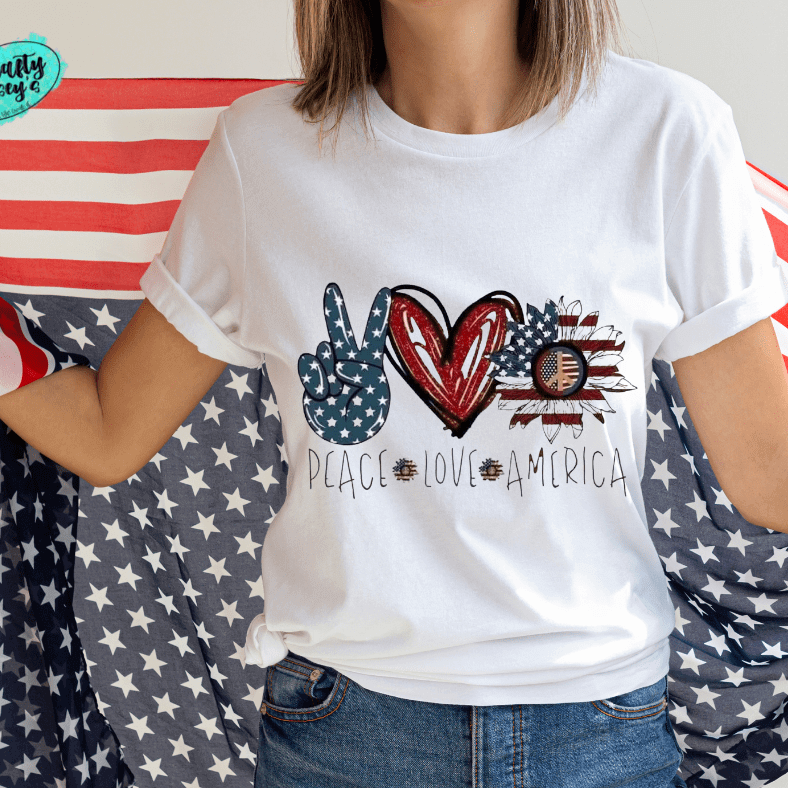 Peace Love America Sunflower Patriotic Tee by Crafty Casey's