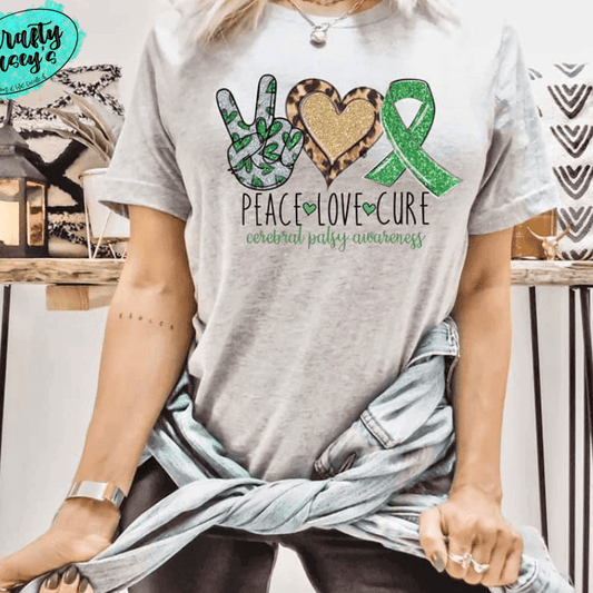 Peace Love Cerebral Palsy -Awareness Tee's by Crafty Casey's