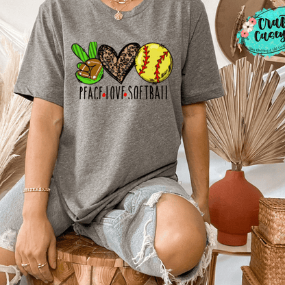 Peace Love Softball Leopard - Sports-Unisex T-shirts by Crafty Casey's