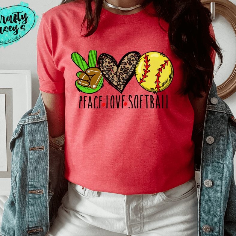 Peace Love Softball Leopard - Sports-Unisex T-shirts by Crafty Casey's