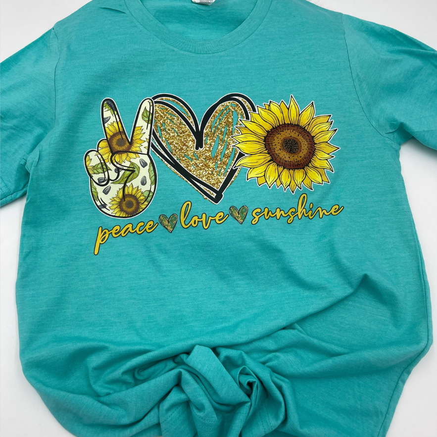 Peace Love Sunflower Retro Tee by Crafty Casey's