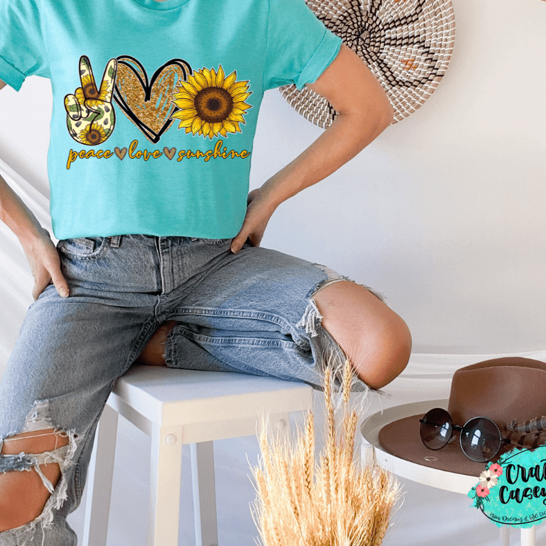 Peace Love Sunflower Retro Tee by Crafty Casey's