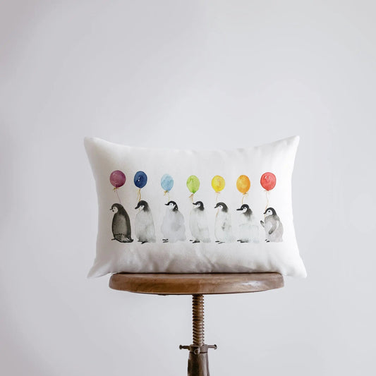 Penguin Balloon Lineup Pillow Cover | Home Decor | Throw Pillow | Penguin Birthday Pillow |Christmas | Christmas tree | Christmas Gifts by UniikPillows