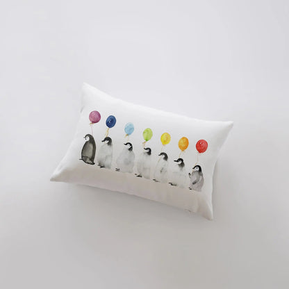 Penguin Balloon Lineup Pillow Cover | Home Decor | Throw Pillow | Penguin Birthday Pillow |Christmas | Christmas tree | Christmas Gifts by UniikPillows