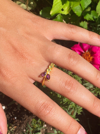 Peridot and Amethyst Vine Ring by Ash & Rose