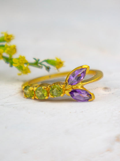 Peridot and Amethyst Vine Ring by Ash & Rose