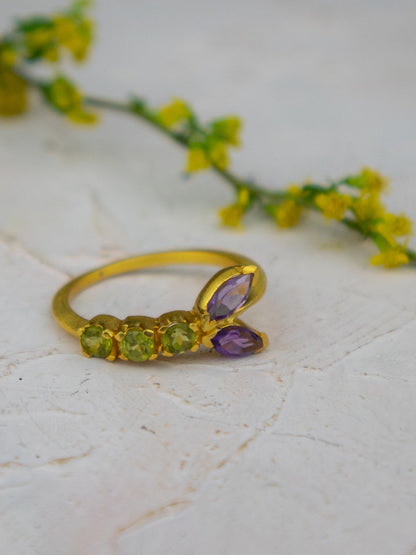 Peridot and Amethyst Vine Ring by Ash & Rose