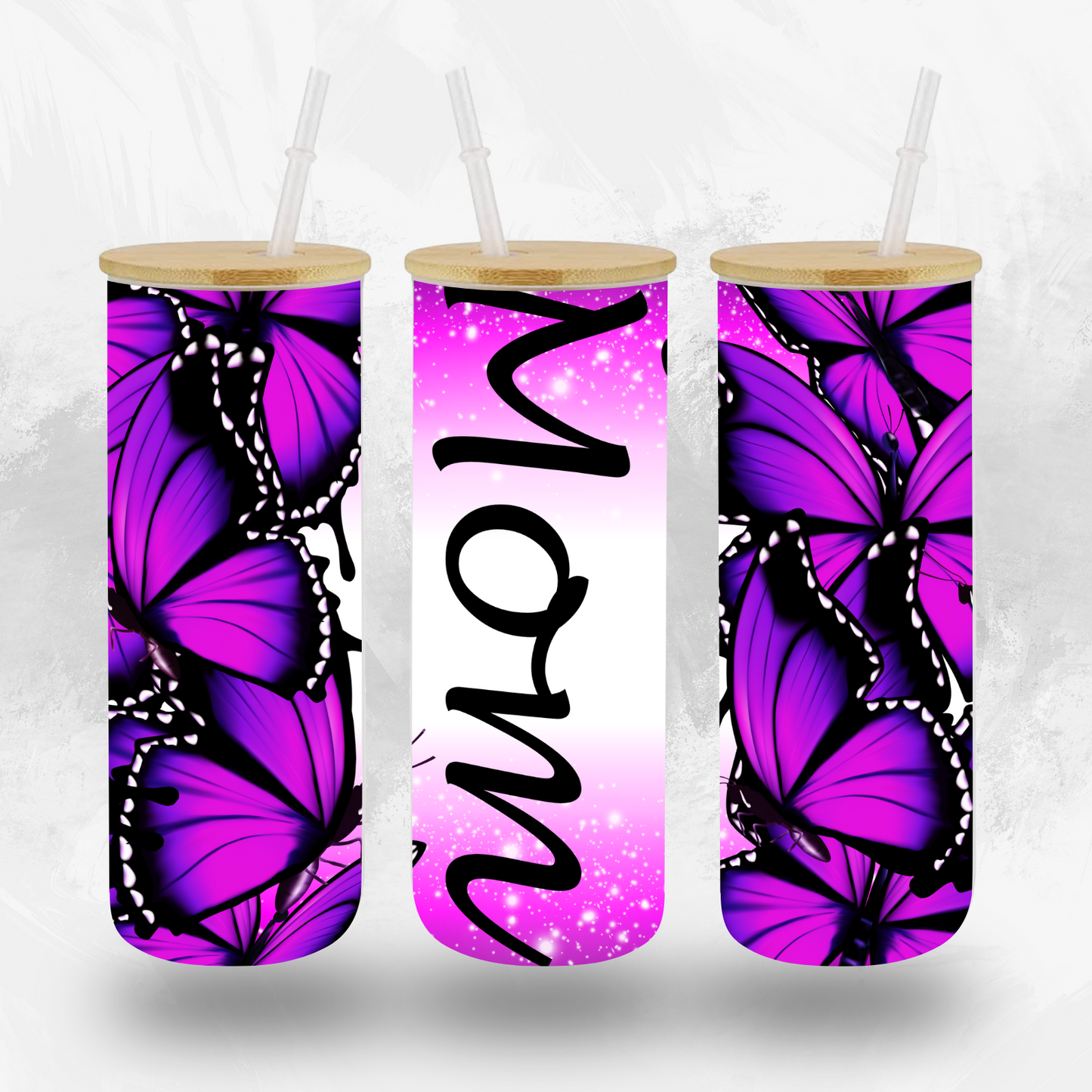 Personalized Mom Butterfly Glass Tumbler by Crafty Casey's