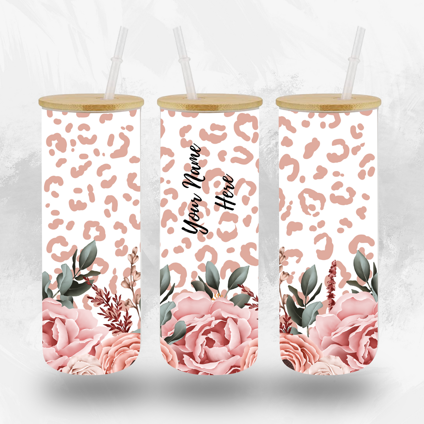 Personalized Rose Gold Leopard Glass Tumbler by Crafty Casey's