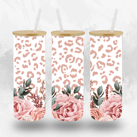 Personalized Rose Gold Leopard Glass Tumbler by Crafty Casey's