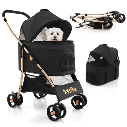 3-In-1 Pet Stroller with Removable Car Seat Carrier-Black by VYSN