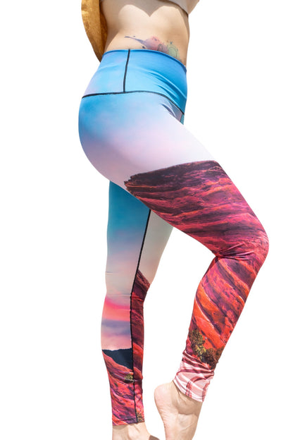 Red Rocks Sunrise Yoga Pants by Colorado Threads Clothing