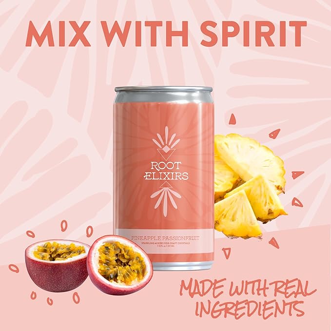 Root Elixirs Sparkling Pineapple Passionfruit Premium Cocktail Mixer- 8 Cans 7.5 oz by Farm2Me